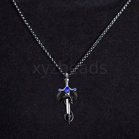 Alloy & 201 Stainless Steel & Rhinestone Dinosaur Wrapped Sword Pendant Necklaces for Men FS-WGFE8C1-01-1