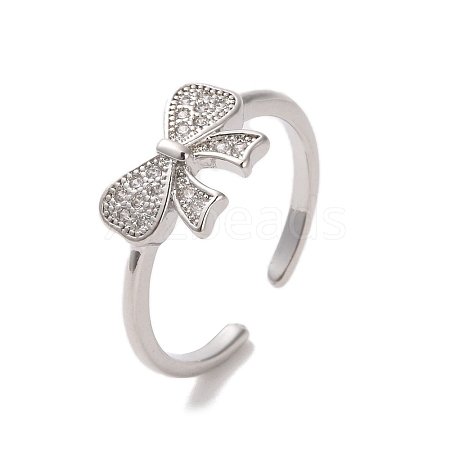 Brass Micro Pave Cubic Zirconia Open Cuff Ring RJEW-K256-58J-P-1
