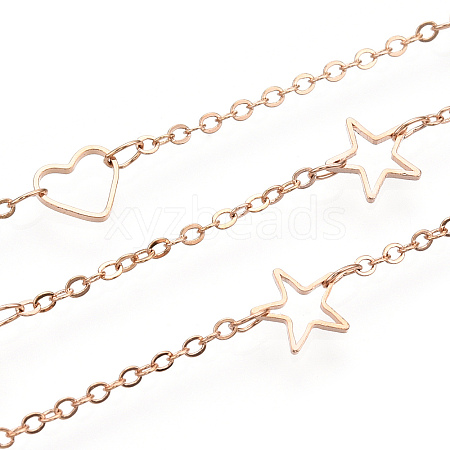 Brass Hollow Heart & Star Link Chains CHC-N022-01G-1