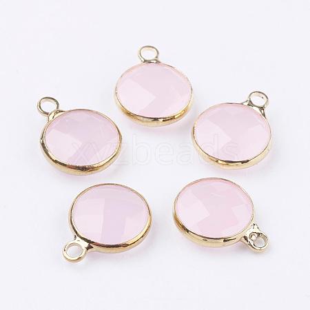Golden Tone Brass Glass Flat Round Charms GLAA-M003-A-13G-1