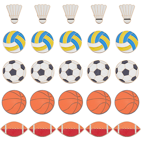 25Pcs 5 Styles Sport Enamel Broochs JEWB-FH0002-70-1