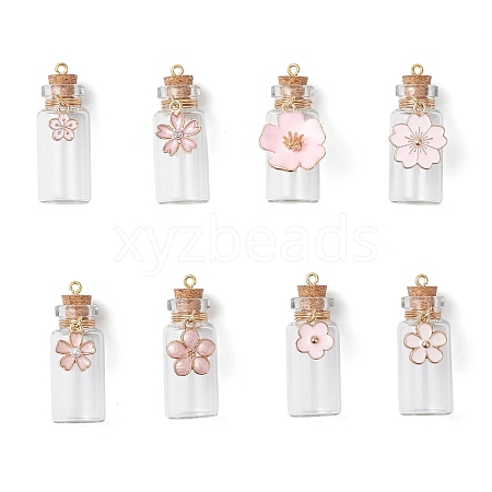 8Pcs Flower Glass Wish Bottle Pendants PALLOY-JF04568-1