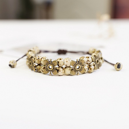 Alloy & Handmade Porcelain Bead Braided Bead Bracelets WG53770-03-1