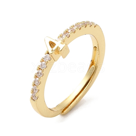 Rack Plating Brass Clear Cubic Zirconia Number 4 Adjustable Rings for Women RJEW-S407-09G-04-1