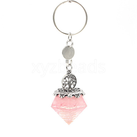 Resin Diamond Shape with Natural Rose Quartz Chip inside Pendant Keychain PW-WG68879-02-1