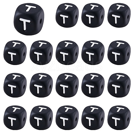 20Pcs Black Cube Letter Silicone Beads 12x12x12mm Square Dice Alphabet Beads with 2mm Hole Spacer Loose Letter Beads for Bracelet Necklace Jewelry Making JX433T-1