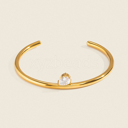 304 Stainless Steel Pave Teardrop Clear Cubic Zirconia Open Cuff Bangles for Women LG0836-1