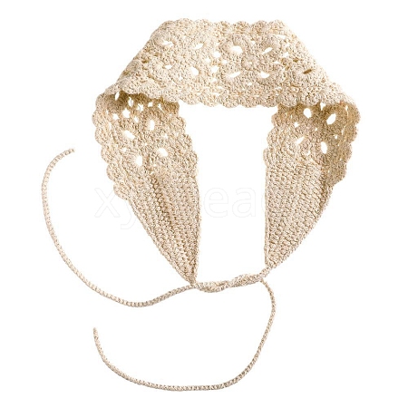 Solid Color Flower Crochet Wool Elastic Headbands OHAR-PW0005-06F-1