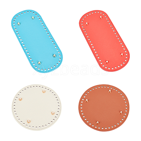 4Pcs 2 Style Oval & Flat Round PU Leather Bottom DIY-PH0003-55-1