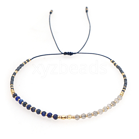 Natural Lapis Lazuli & Glass Seed Braided Bead Bracelets HR1333-3-1
