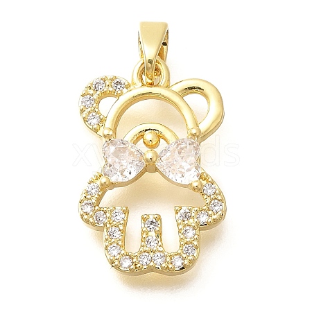 Rack Plating Brass Micro Pave Clear Cubic Zirconia Pendants KK-M309-39F-G-1