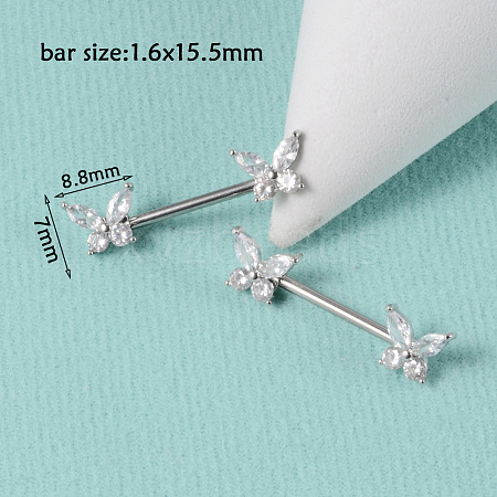 304 Stainless Steel Clear Cubic Zirconia Nipple Rings WG32E94-02-1