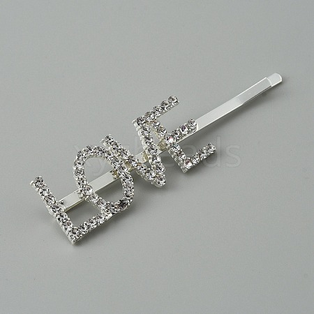 Word LOVE Alloy Rhinestone Hair Bobby Pins FIND-WH0152-34B-S-1
