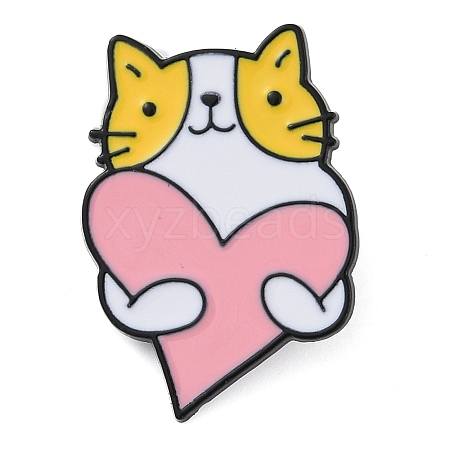 Cartoon Cat with Heart Zinc Alloy Enamel Pin Brooch JEWB-C034-06C-EB-1