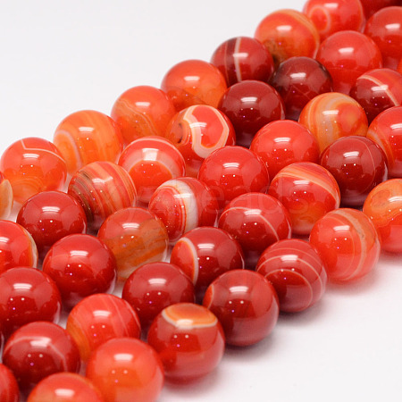 Natural Striped Agate/Banded Agate Bead Strands G-K155-A-14mm-05-1