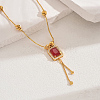 Fashionable Vintage Brass & Glass Tassel Rectangle Pendant Necklaces for Women WB8408-6-1