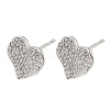 Brass Micro Pave Cubic Zirconia Stud Earring Findings with Loops CU-CBA1682-02P-1