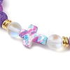 Synthetic Moonstone & Frosted Natural Weathered Agate Beads Stretch Bracelets for Women BJEW-JB11333-02-3