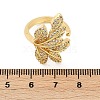 Leaf Brass Micro Pave Clear Cubic Zirconia Open Cuff Rings for Women RJEW-G343-27G-5