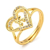 Heart with Letter Rack Plating Brass Micro Pave Clear Cubic Zirconia Adjustable Rings for Women RJEW-I105-01G-K-1