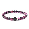 Natural Fire Crackle Agate & Lava Rock Stretch Bracelet BJEW-JB08362-04-1