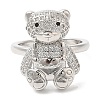 Bear Cubic Zirconia Open Cuff Rings RJEW-K247-02P-1