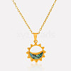 Stylish 304 Stainless Steel Pave Natural Paua Shell Crescent Moon Sun Pendant Necklaces BR0389-3-4