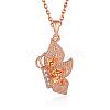 Rose Gold Plated Brass Cubic Zirconia Butterfly Pendant Necklaces for Women NJEW-BB00522-02-1