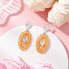 Cross Oval Glass Seed Bead Woven Stud Earrings EJEW-MZ00595-02-1