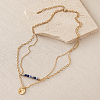 304 Stainless Steel Textured Coin Pendant Double Layer Necklaces VK6399-8-1