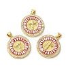 Flat Round with Cross Brass Micro Pave Cubic Zirconia Pendants KK-K385-037G-2