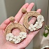 Bohemian Style Raffia & Cloth Dangle Stud Earrings FS-WG07AB6-01-3