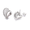 Left and Right Heart Brass Pave Clear Cubic Zirconia Stud Earrings EJEW-M258-040P-2