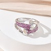Brass Micro Pave Cubic Zirconia Cuff Open Rings for Women RJEW-L343-12P-02-2