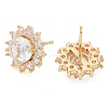 Rack Plating Flat Round Brass Clear Cubic Zirconia Stud Earrings EJEW-M090-19G-01-2