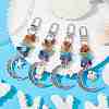 Alloy Moon & Synthetic Turquoise Sea Animals Pendant Decorations HJEW-JM01613-02S-1