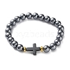 Natural Terahertz Stone & Non-magnetic Hematite Round Beaded Stretch Bracelets for Men Women BJEW-G728-02-1