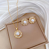 Brass Micro Pave Cubic Zirconia with Plastic Pearl Pendant Necklace & Stud Earrings WG7AC39-155-1