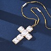 Cross 304 Stainless Steel & Plastic Pearl Pendant Necklaces for Women NJEW-U032-12G-3