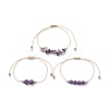 3Pcs 3 Style Natural Amethyst Braided Bead Bracelets Set BJEW-JB09334-02-1