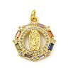 Virgin Mary Theme Rack Plating Brass Micro Pave Cubic Zirconia Pendants KK-C074-70G-02-1