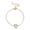 304 Stainless Steel Pave Clear Cubic Zirconia Heart Link Bracelets SA-CBA5F76-05G-4