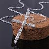 Silver Color Plated Brass Cubic Zirconia Cross Pendant Necklaces NJEW-BB08796-3
