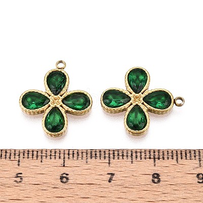 304 Stainless Steel and Glass Quatrefoil Pendants STAS-T071-22G-1