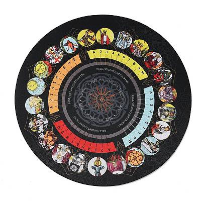 Synthetic Rubber Round Tarot Divination Mat with Yes/No Pendulum Board & Tarot Card Art AJEW-P131-02-1