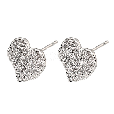 Brass Micro Pave Cubic Zirconia Stud Earring Findings with Loops CU-CBA1682-02P-1