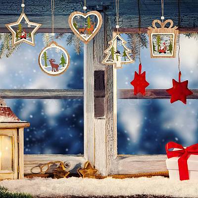 10Pcs 5 Style Wooden Ornaments WOOD-SZ0004-04-1