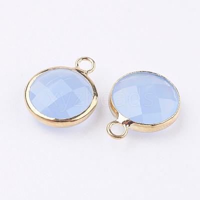 Golden Tone Brass Glass Flat Round Charms GLAA-M003-B-18G-1