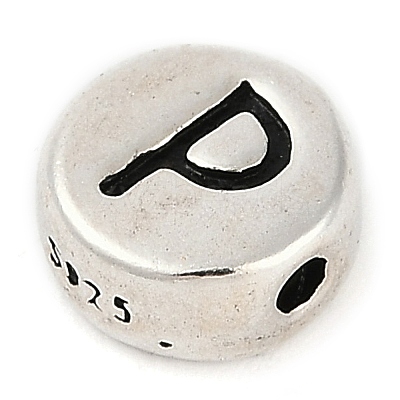 925 Sterling Silver Flat Round with Letter Beads STER-G044-01AS-P-1