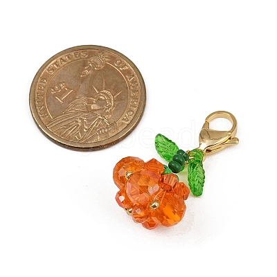 2Pcs Halloween Theme Pumpkin Glass Seed Beads Pendant Decorations HJEW-MZ00283-1